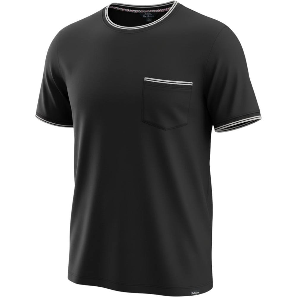 Ben Sherman T-Shirt Mens Large Black Tipped Pocket Crew Neck Tee
